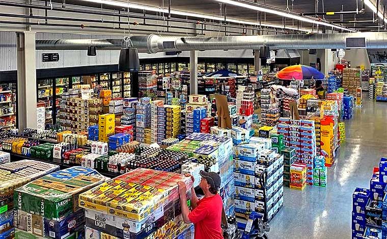 interior of store, cases of beer