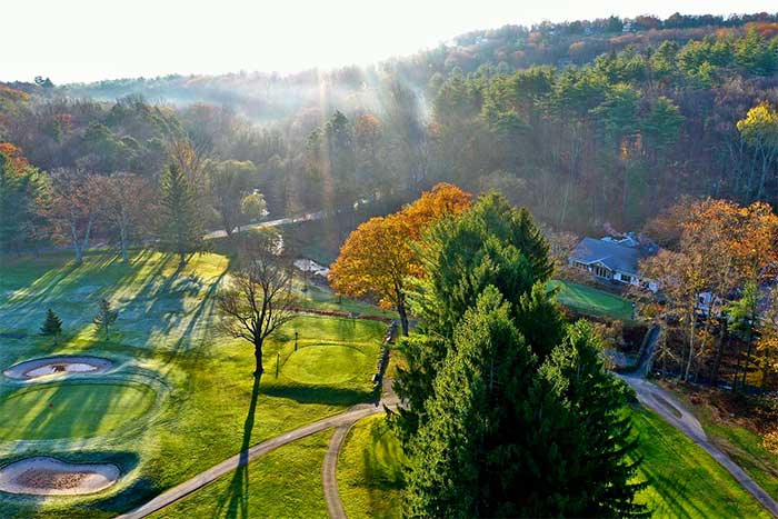 buck hill falls aerial view golf course and fairway grill