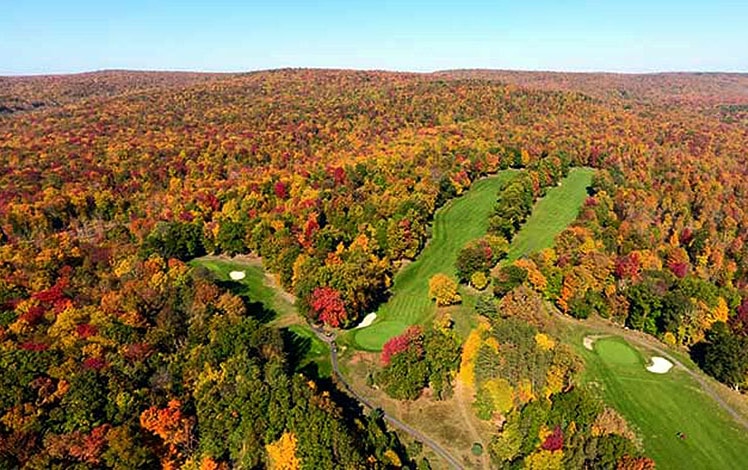 aerial view of the golf course in autumn