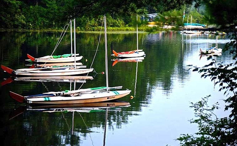 camp-shohola-for-boys-sunfish-boats on the lake