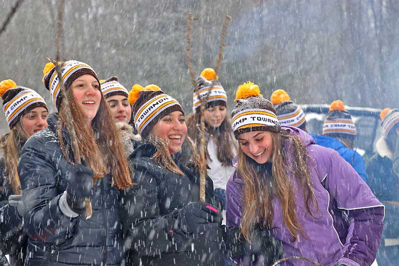 Camp Towanda girls in winter snow