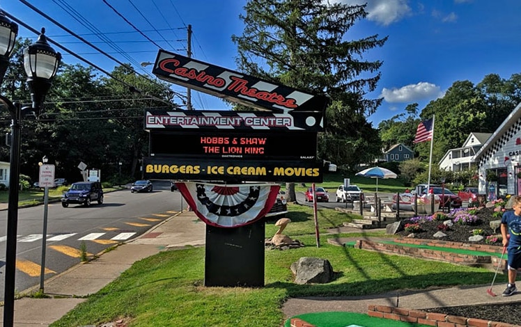 Casino Theater outdoor sign and mini golf area