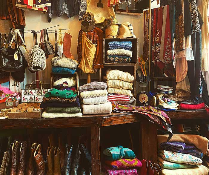 wall of clothes inside store