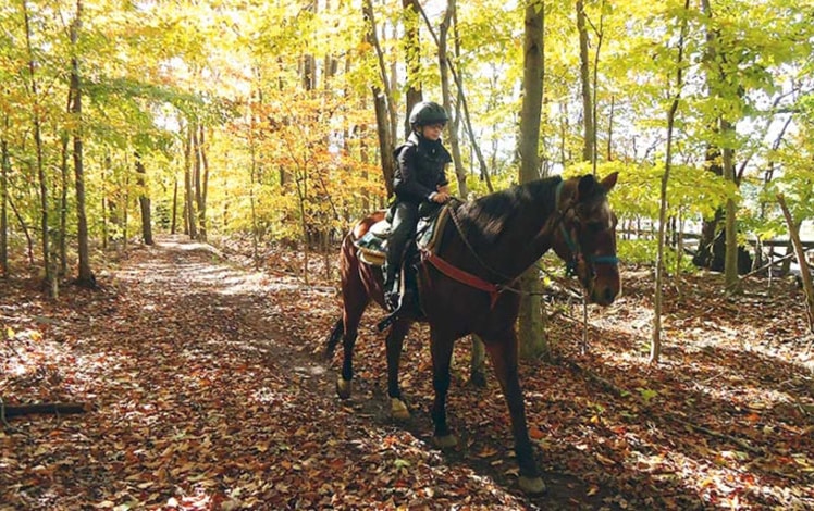 deer-path-riding-stables child riding horse on trail