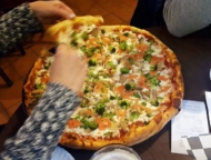 dominic's pizza pocono lake girl with pizza