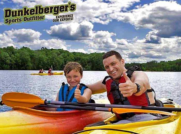 Dunkelberger's Sports Outfitter man and son in kayaks