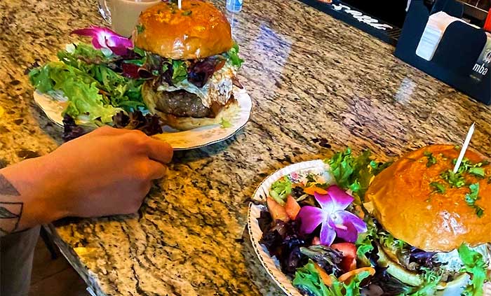 farmhouse eatery burgers with salads