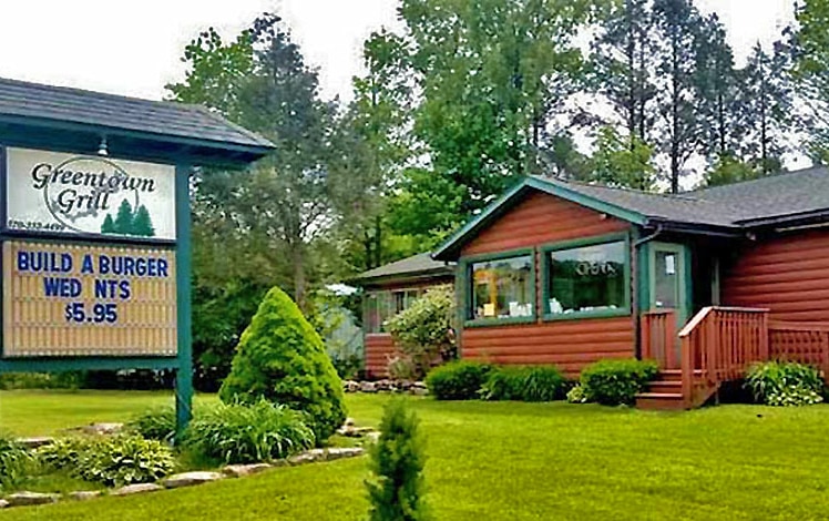 Greentown Grill front of building and sign