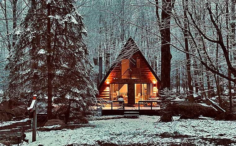 lake ariel cabin exterior a-frame cabin in the woods