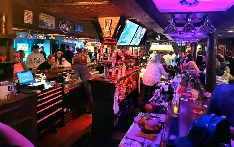 hammered steel tavern interior bar