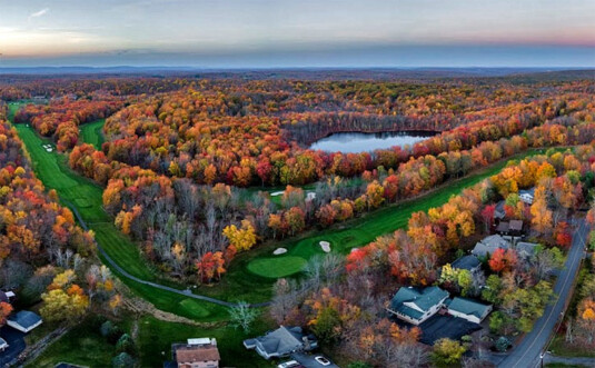Hideout golf course in the autumn aerial view