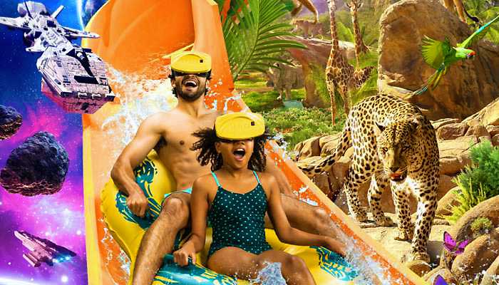 Kalahari Indoor Water Park dad and kid on slide