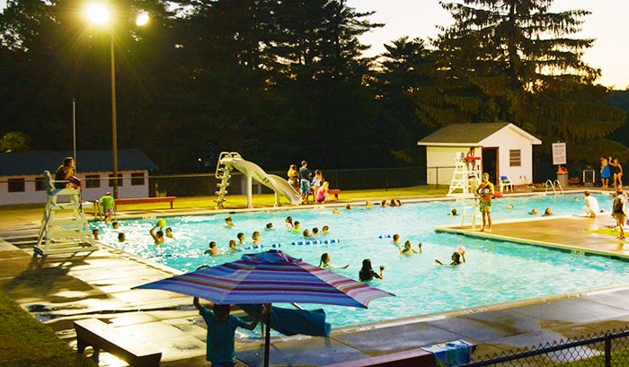 lake greeley camp swimming pool at night