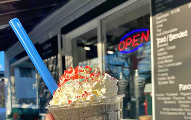 milford's daily grind charcoal and pop rocks coffee frappe