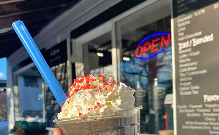 milford's daily grind charcoal and pop rocks coffee frappe