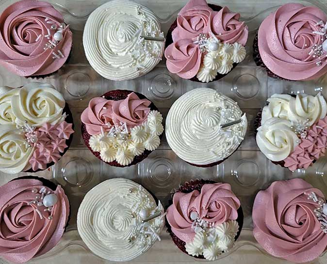 mil creek bakery pink and white floral cupcakes