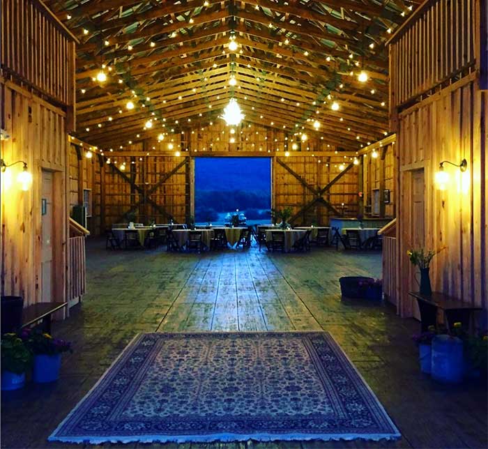 new leaf farm barn interior at night