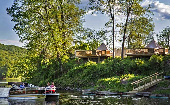 tent sites with decks overlooking river