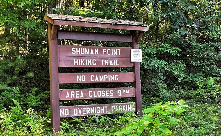 state hiking trail wooden sign