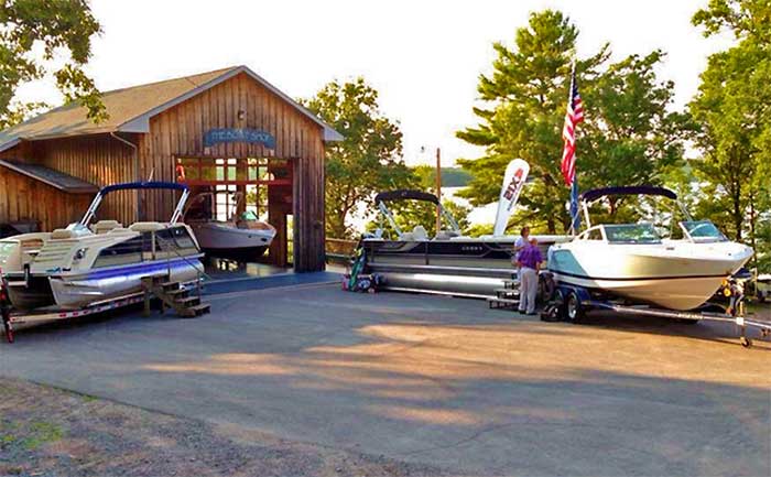 the boat house shop and parking lot