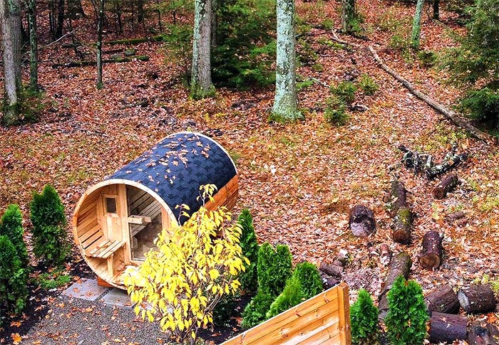 the rex natural wood barrel sauna