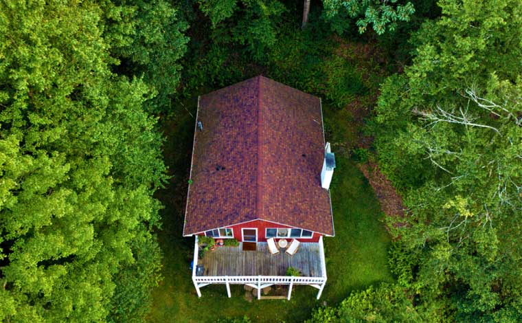the river house drone shot