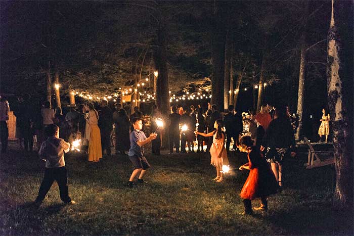 the tree house wedding kids with sparklers