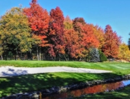timber trails golf club lake naomi sand trap and autumn trees