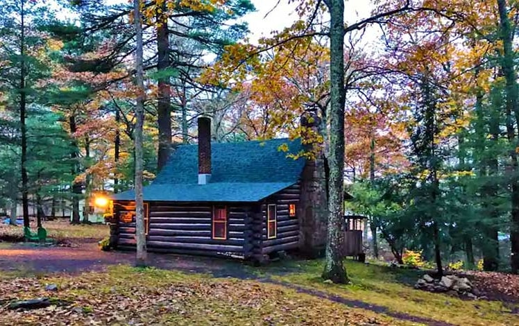 tranquil lakefront cabin exterior