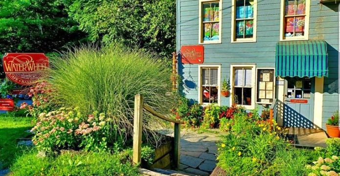 Waterwheel Cafe steps to front door and garden