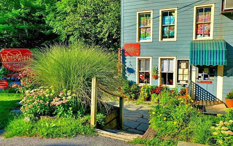 Waterwheel Cafe steps to front door and garden